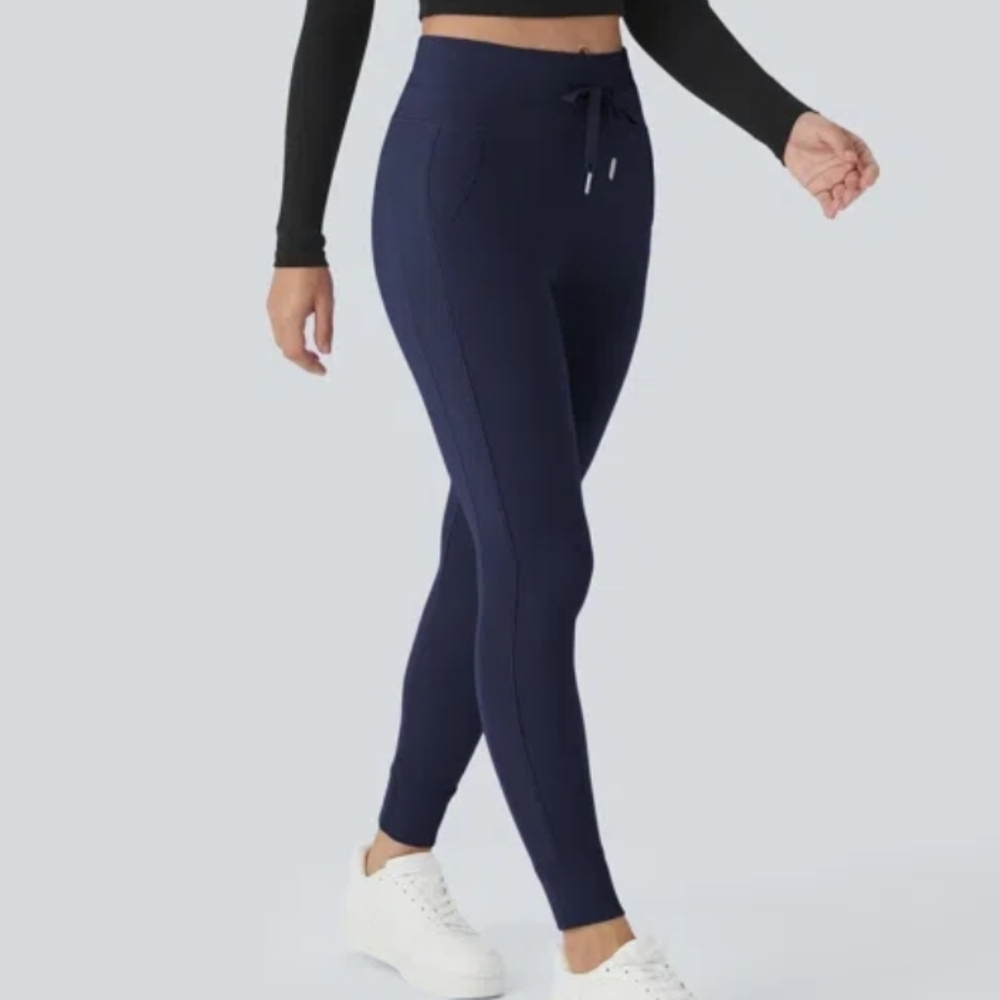 SoftlyZero™ Plush High Waisted Drawstring Pocket Full Length Joggers NAVY Small